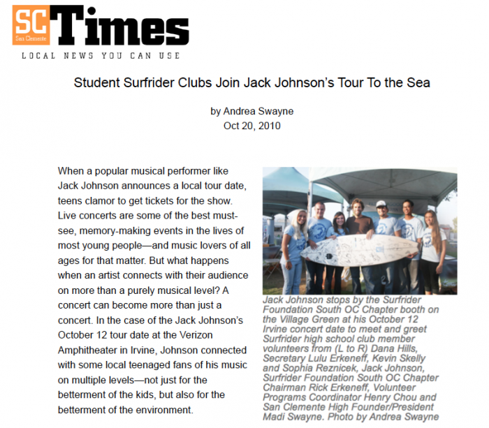 Student Surfrider Clubs Join Jack Johnson’s Tour To the Sea