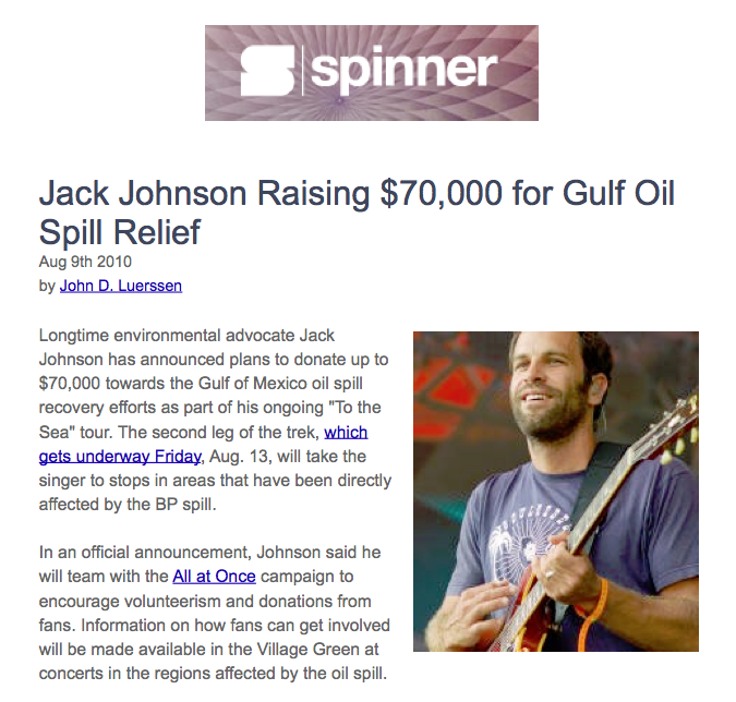 Jack Johnson Raising $70,000 for Gulf Oil  Spill Relief